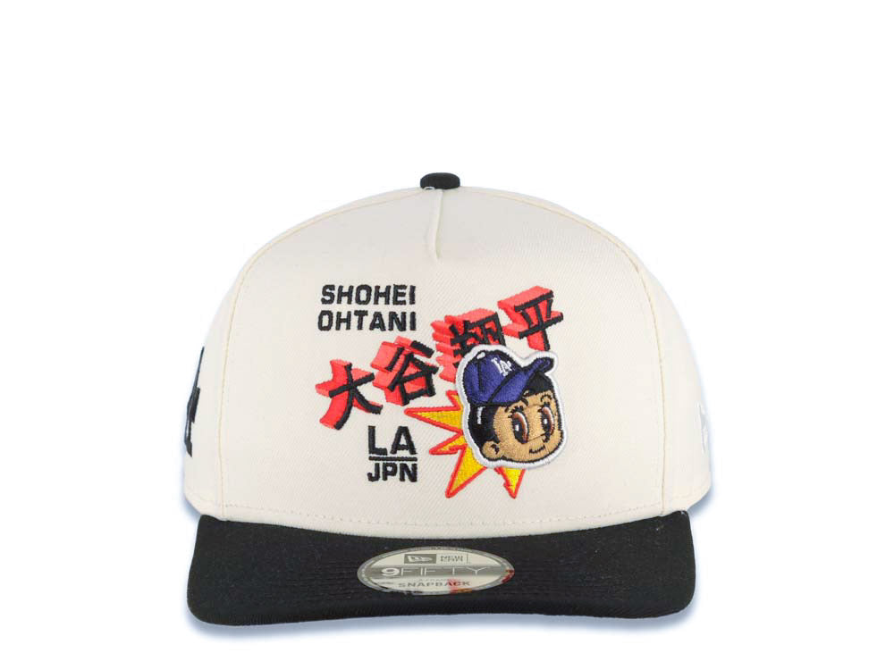 Los Angeles Dodgers New Era MLB 9FIFTY 950 Snapback A-Frame Cap Hat Cream Crown Black Visor Black/Red/Blue Shohei Ohtani Logo With LA Side Patch