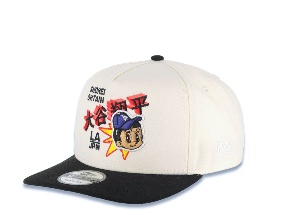 Los Angeles Dodgers New Era MLB 9FIFTY 950 Snapback A-Frame Cap Hat Cream Crown Black Visor Black/Red/Blue Shohei Ohtani Logo With LA Side Patch