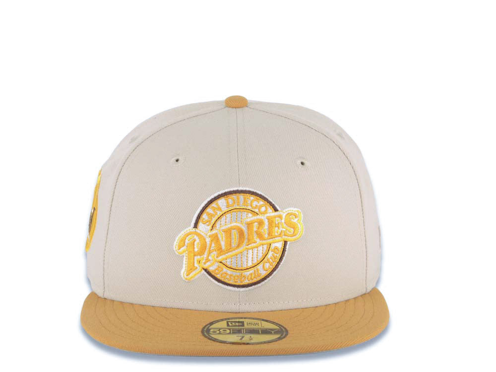 San Diego Padres New Era MLB 59FIFTY 5950 Fitted Cap Hat Stone Crown Tan Visor Wheat/Brown Baseball Club Logo 20th Anniversary Petco Park Side Patch