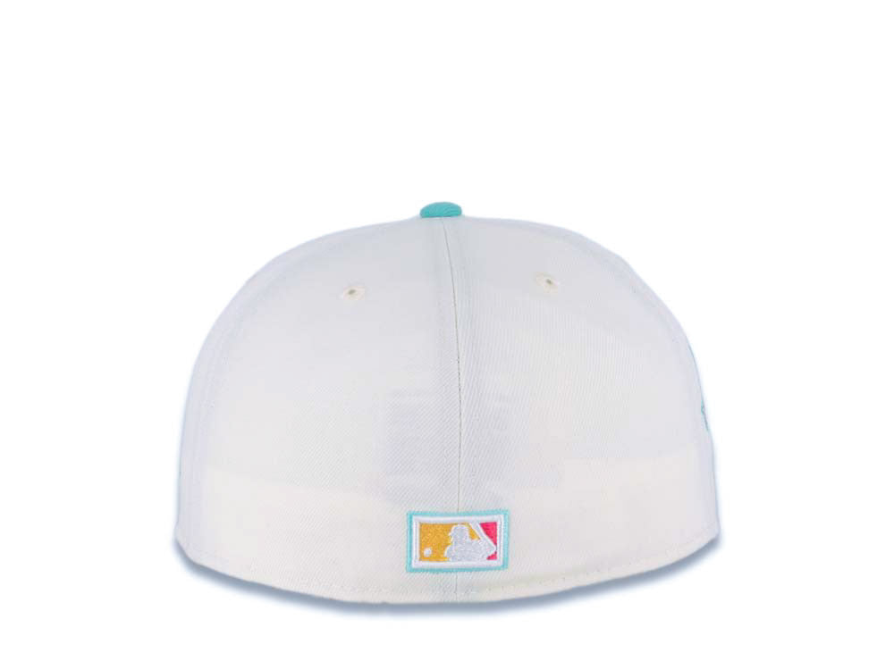 (Youth) San Diego Padres New Era MLB 59FIFTY 5950 Kid Fitted Cap Hat Cream Crown Teal Visor Magenta/Yellow Logo 1992 All-Star Game (City Connect)