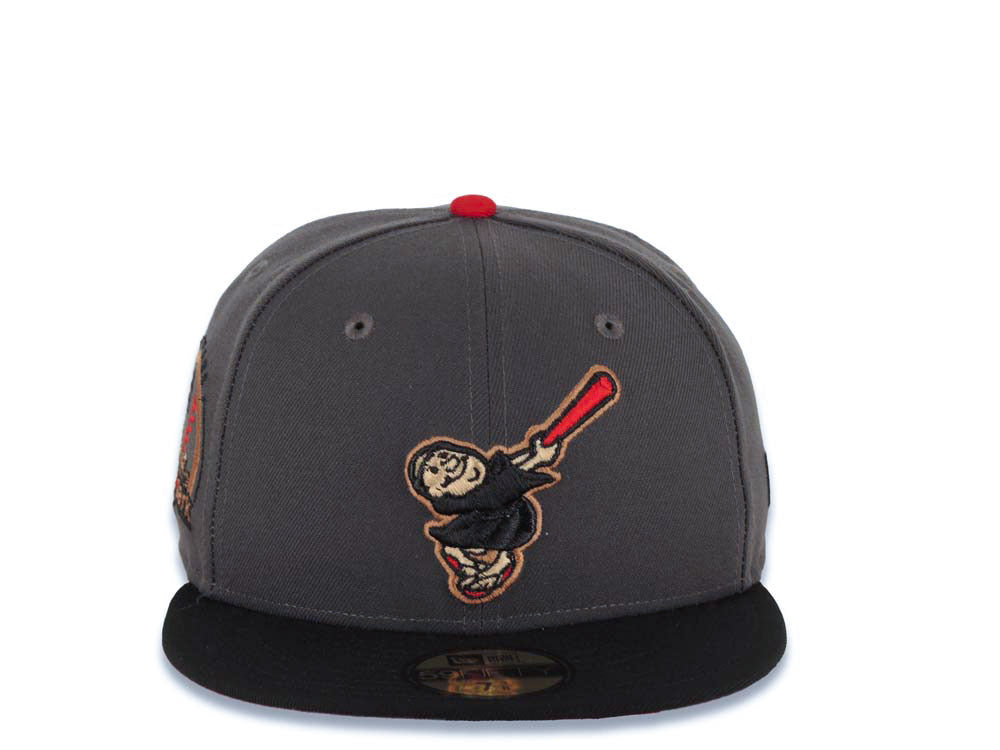San Diego Padres New Era MLB 59FIFTY 5950 Fitted Cap Hat Dark Gray Crown Black Visor Black/Red Swinging Friar Logo 10th Anniversary Petco Park Patch