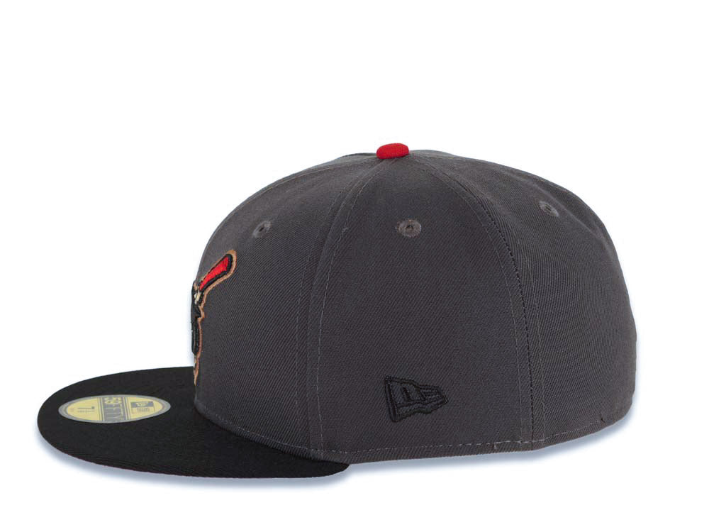 San Diego Padres New Era MLB 59FIFTY 5950 Fitted Cap Hat Dark Gray Crown Black Visor Black/Red Swinging Friar Logo 10th Anniversary Petco Park Patch