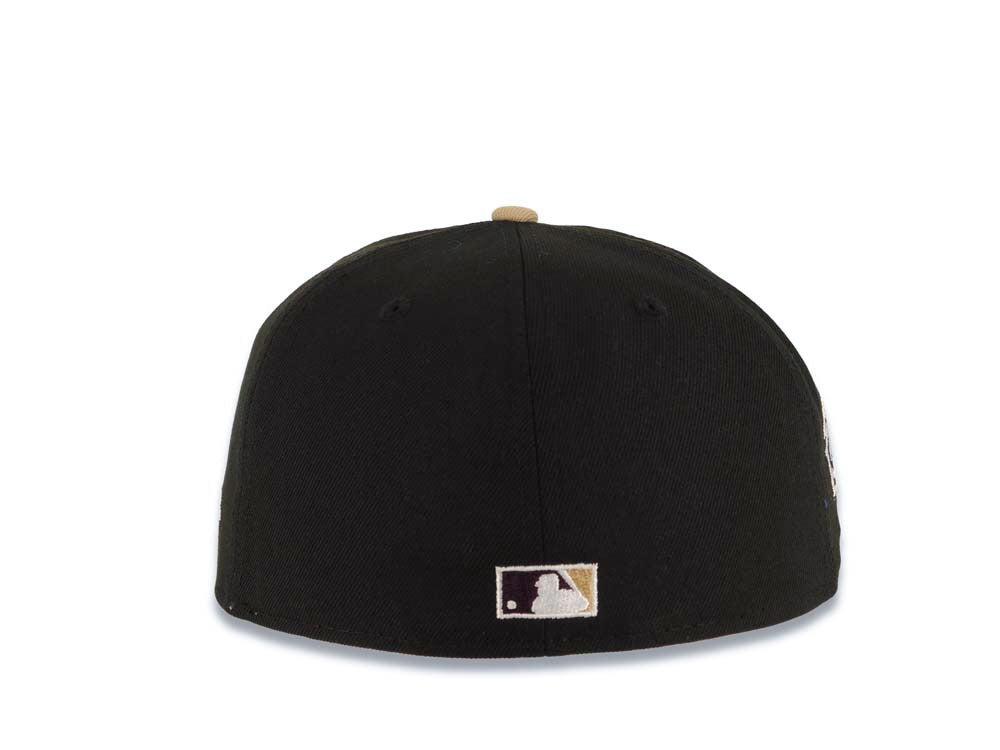 San Diego Padres New Era MLB 59FIFTY 5950 Fitted Cap Hat Black Crown Khaki Visor Maroon Swinging Friar Logo 1998 World Series Side Patch Gray UV
