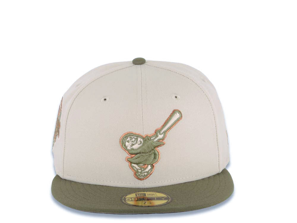 San Diego Padres New Era MLB 59FIFTY 5950 Fitted Cap Hat Stone Crown Olive Green Visor Green/Brown Swinging Friar Logo 1992 All-Star Game Side Patch