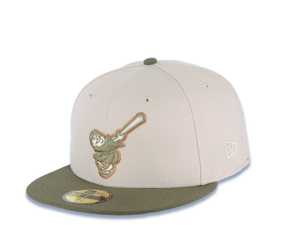 San Diego Padres New Era MLB 59FIFTY 5950 Fitted Cap Hat Stone Crown Olive Green Visor Green/Brown Swinging Friar Logo 1992 All-Star Game Side Patch