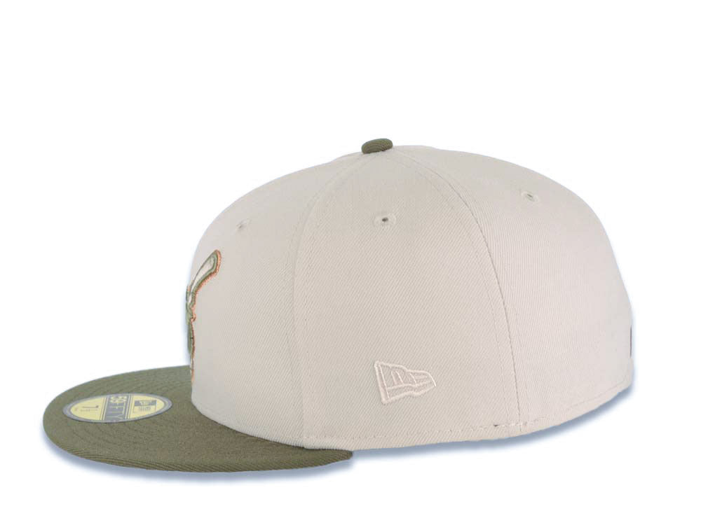San Diego Padres New Era MLB 59FIFTY 5950 Fitted Cap Hat Stone Crown Olive Green Visor Green/Brown Swinging Friar Logo 1992 All-Star Game Side Patch