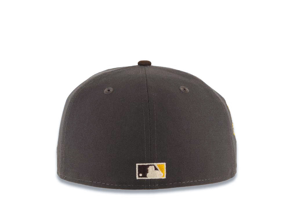 San Diego Padres New Era MLB 59FIFTY 5950 Fitted Cap Hat Dark Gray Crown Brown Visor Brown/Yellow Swinging Friar Logo 1992 All-Star Game Side Patch