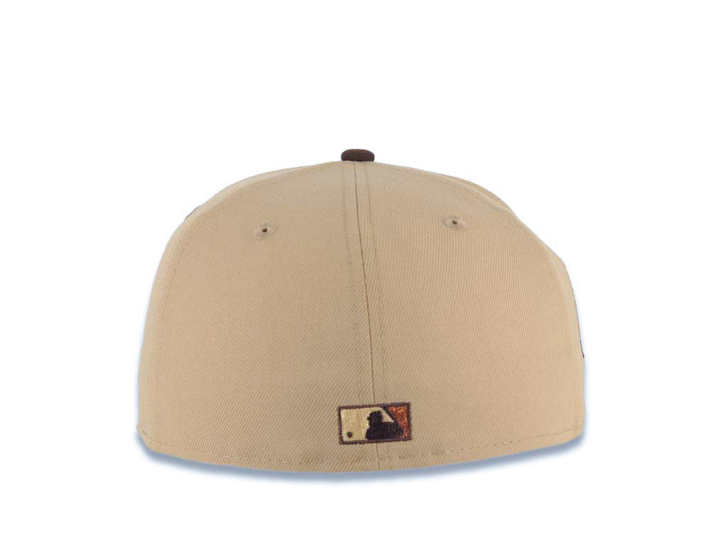 San Diego Padres New Era MLB 59FIFTY 5950 Fitted Cap Hat Khaki Crown Brown Visor Metallic Brown Swinging Friar Logo 40th Anniversary Side Patch