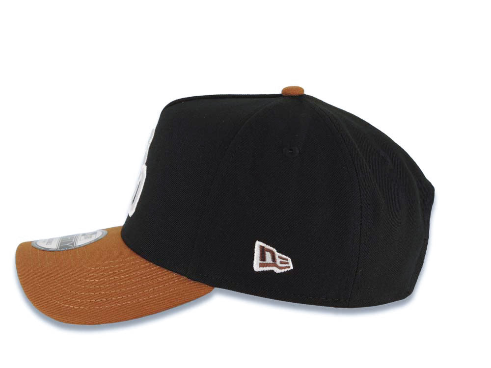 San Diego Padres New Era MLB 9FORTY 940 Adjustable A-Frame Cap Hat Black Crown Brown Visor White Cooperstown Logo Established 1969 Side Patch