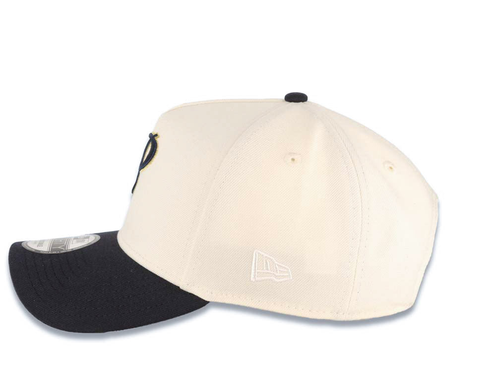 San Diego Padres New Era MLB 9FORTY 940 Adjustable A-Frame Cap Hat Cream Crown Navy Blue Visor Navy/Metallic Gold P Logo 40th Anniversary Side Patch