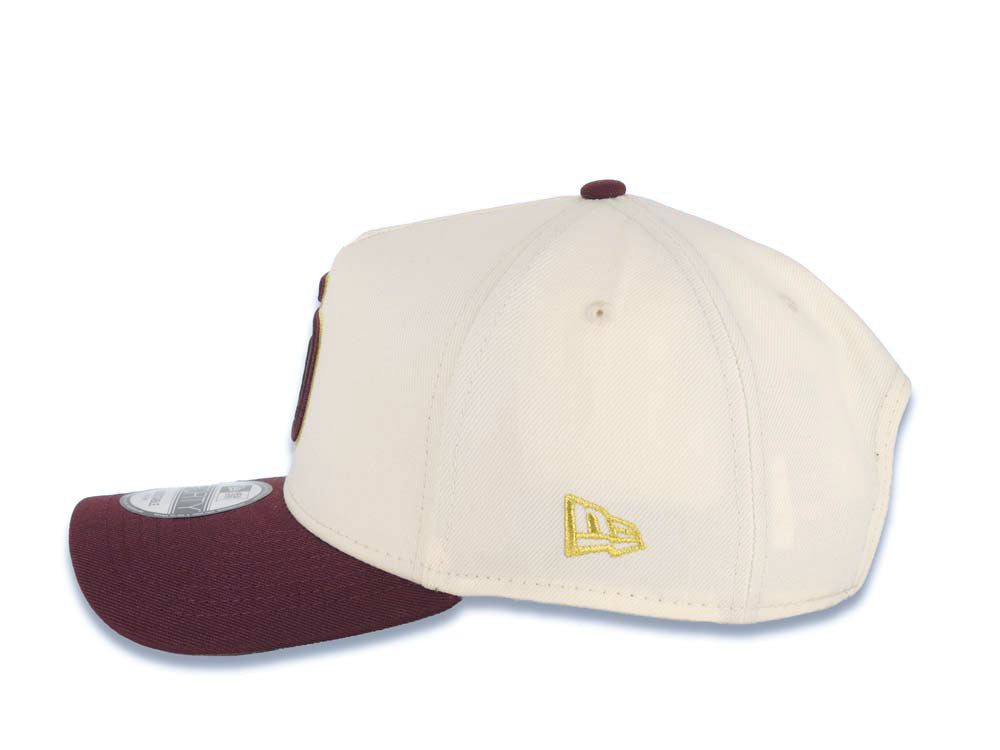 San Diego Padres New Era MLB 9FORTY 940 Adjustable A-Frame Cap Hat Cream Crown Maroon Visor Maroon/Metallic Gold Logo 40th Anniversary Side Patch