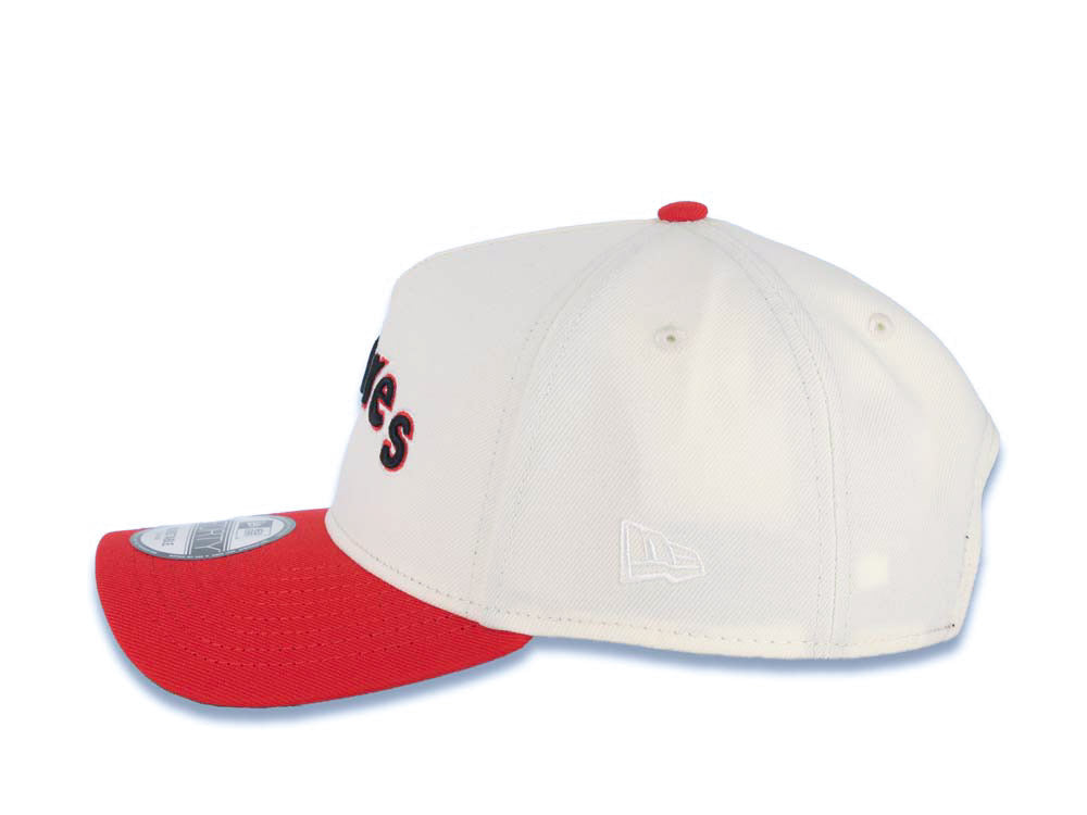 San Diego Padres New Era MLB 9FORTY 940 Adjustable A-Frame Cap Hat Cream Crown Red Visor Black/Red Script/Text Logo 40th Anniversary Side Patch