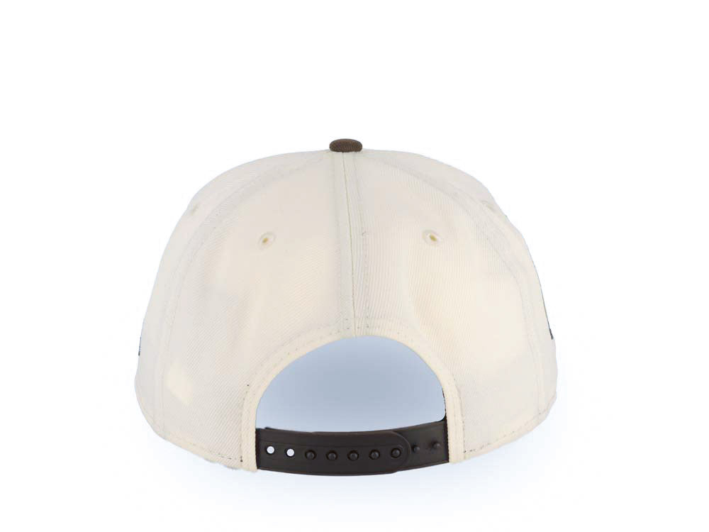 San Diego Padres New Era MLB 9FORTY 940 Adjustable A-Frame Cap Hat Cream Crown Brown Visor Brown/Orange Logo 40th Anniversary Side Patch Green UV
