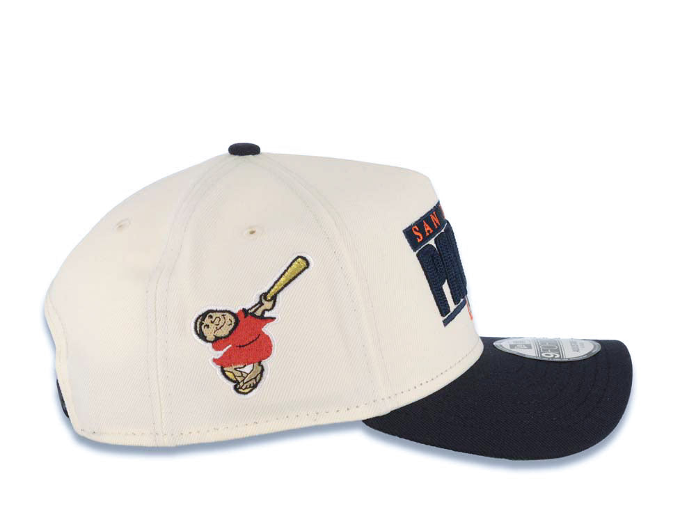 San Diego Padres New Era MLB 9FORTY 940 Adjustable A-Frame Cap Hat Cream Crown Navy Blue Visor Navy Blue/Orange Text Logo Swinging Friar Side Patch