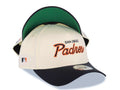San Diego Padres New Era MLB 9FORTY 940 Adjustable A-Frame Cap Hat Cream Crown Navy Blue Visor Navy Blue/Orange Script/Text Logo Green UV