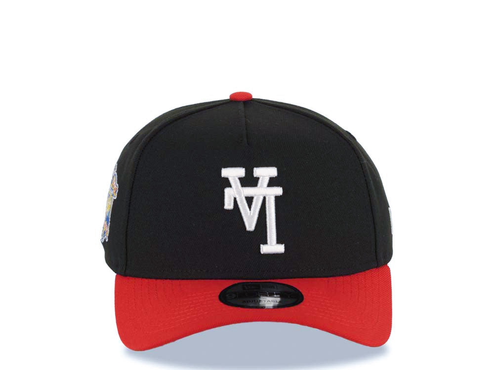 Los Angeles Dodgers New Era MLB 9FORTY 940 Adjustable A-Frame Cap Hat Black Crown Red Visor White Upside Down Logo 40th Anniversary Side Patch