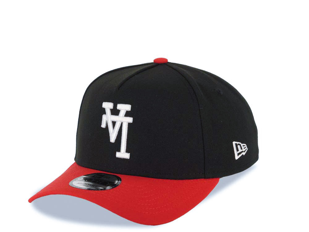 Los Angeles Dodgers New Era MLB 9FORTY 940 Adjustable A-Frame Cap Hat Black Crown Red Visor White Upside Down Logo 40th Anniversary Side Patch