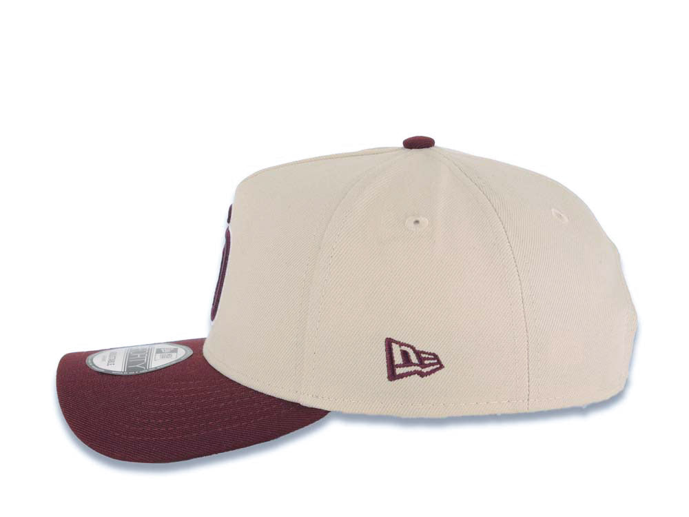 San Diego Padres New Era MLB 9FORTY 940 Adjustable A-Frame Cap Hat Stone Crown Maroon Visor Maroon Logo 25th Anniversary Side Patch