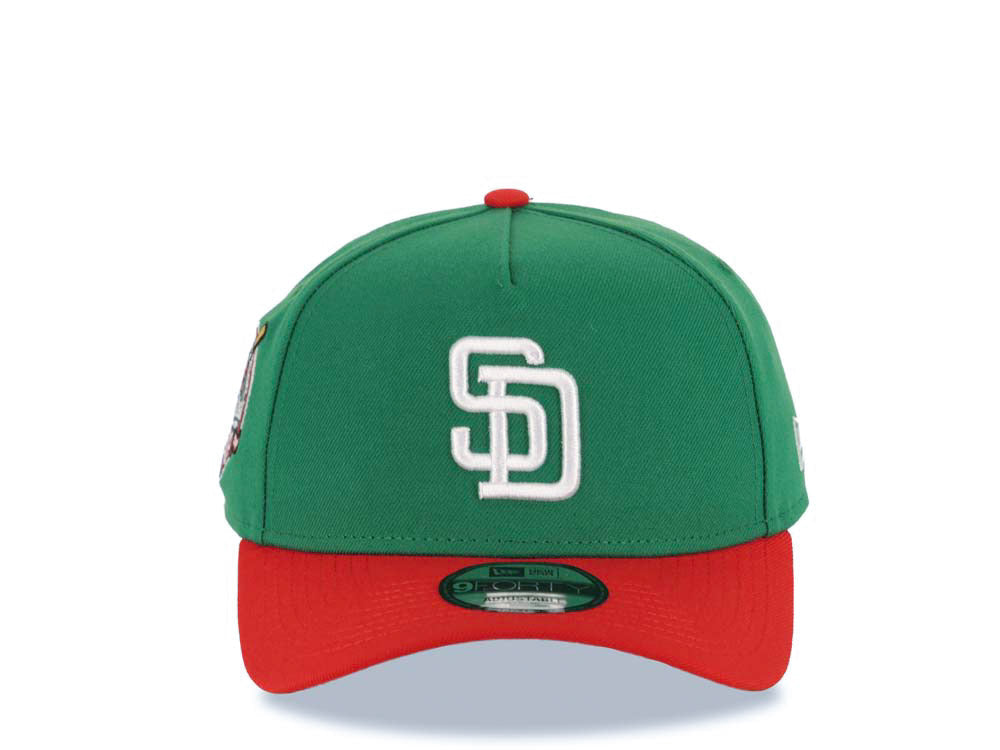 San Diego Padres New Era MLB 9FORTY 940 Adjustable A-Frame Cap Hat Green Crown Red Visor White Logo 40th Anniversary Side Patch