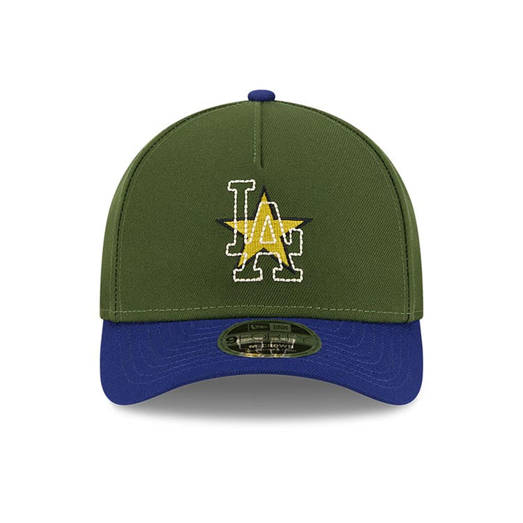 Los Angeles Dodgers New Era MLB 9FORTY 940 M-Crown Adjustable A-Frame Cap Hat Dark GreenCrown Royal Blue Visor Yellow/White Star Logo