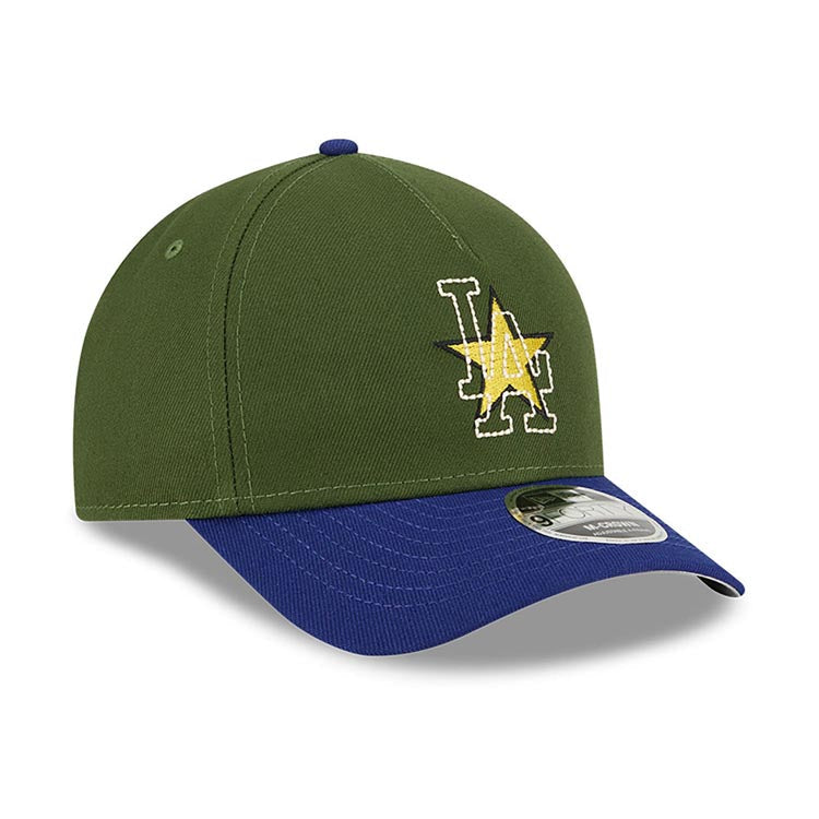 Los Angeles Dodgers New Era MLB 9FORTY 940 M-Crown Adjustable A-Frame Cap Hat Dark GreenCrown Royal Blue Visor Yellow/White Star Logo