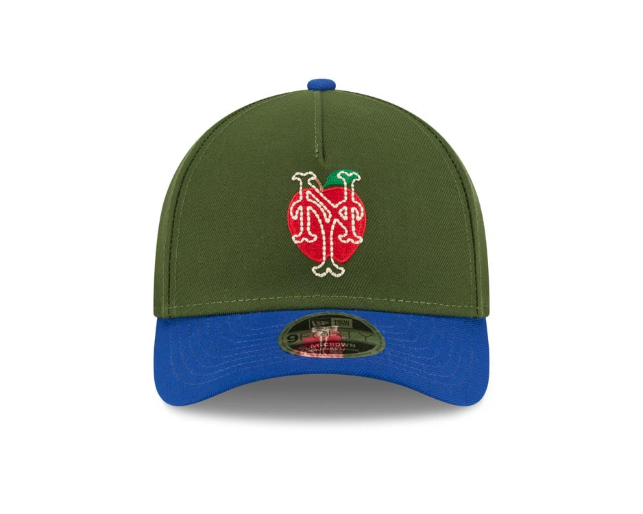 New York Mets New Era MLB 9FORTY 940 M-Crown Adjustable A-Frame Cap Hat Dark Green Crown Royal Blue Visor White with Apple Logo