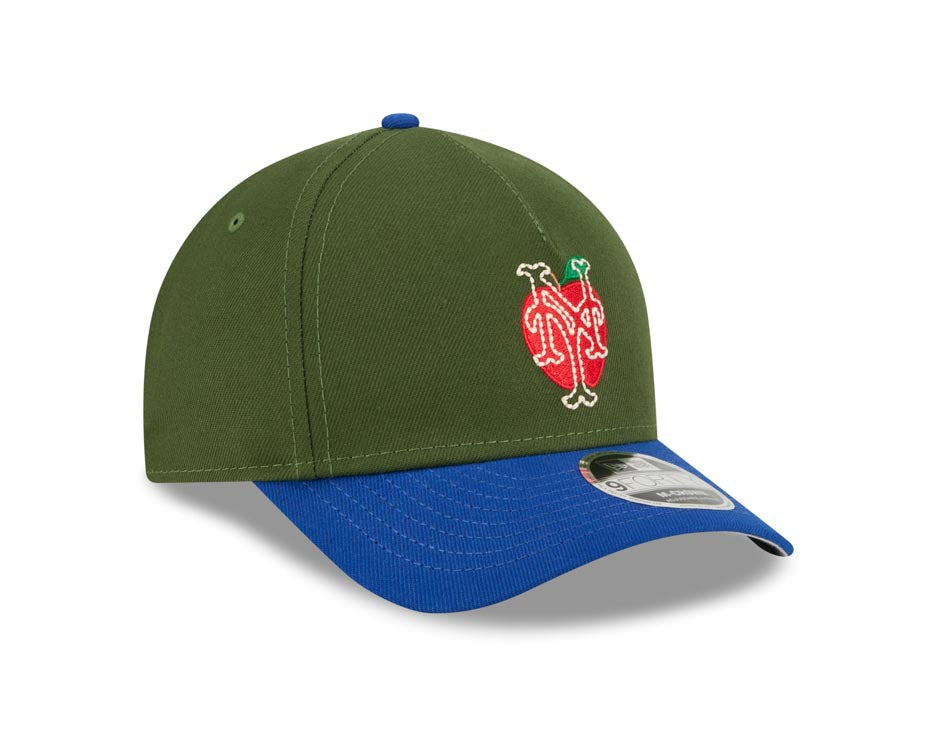 New York Mets New Era MLB 9FORTY 940 M-Crown Adjustable A-Frame Cap Hat Dark Green Crown Royal Blue Visor White with Apple Logo