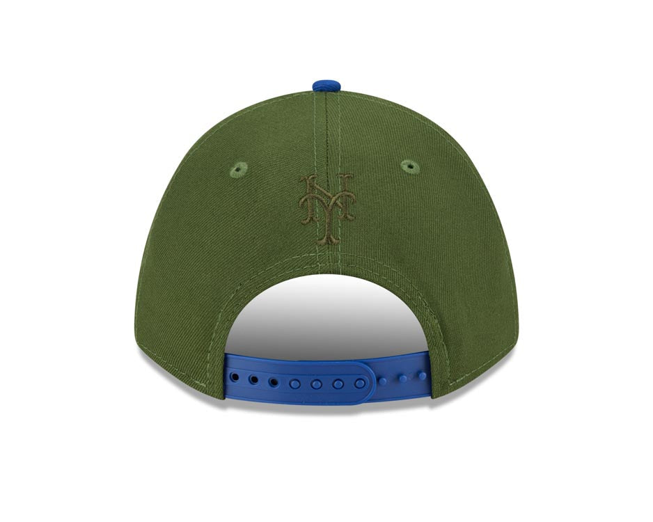 New York Mets New Era MLB 9FORTY 940 M-Crown Adjustable A-Frame Cap Hat Dark Green Crown Royal Blue Visor White with Apple Logo