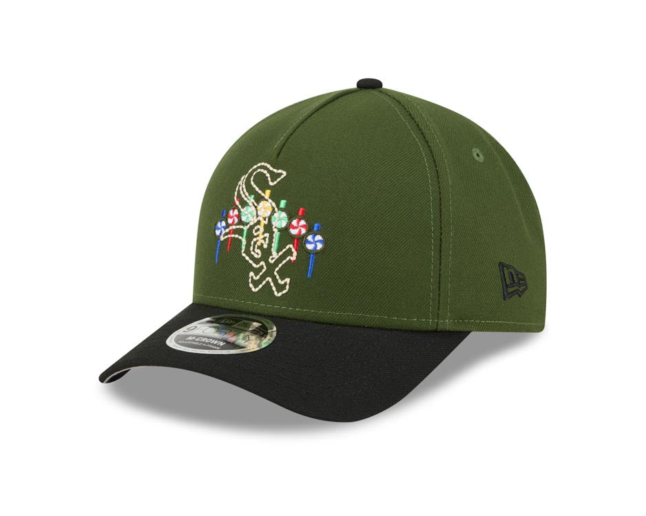 Chicago White Sox New Era MLB 9FORTY 940 M-Crown Adjustable A-Frame Cap Hat Dark Green Crown Black Visor Team Color Logo