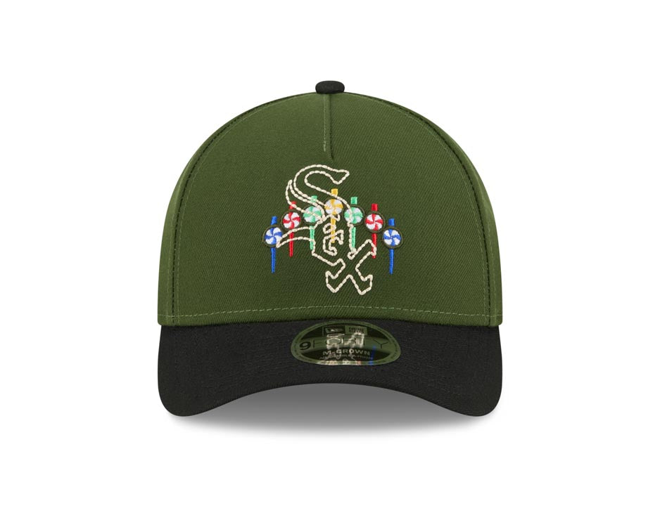 Chicago White Sox New Era MLB 9FORTY 940 M-Crown Adjustable A-Frame Cap Hat Dark Green Crown Black Visor Team Color Logo