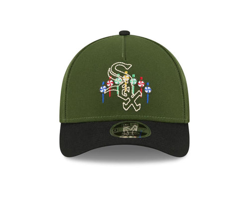Chicago White Sox New Era MLB 9FORTY 940 M-Crown Adjustable A-Frame Cap Hat Dark Green Crown Black Visor Team Color Logo