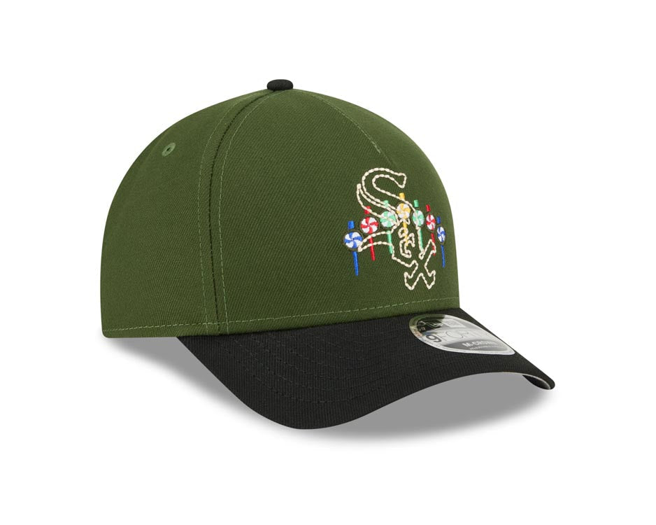 Chicago White Sox New Era MLB 9FORTY 940 M-Crown Adjustable A-Frame Cap Hat Dark Green Crown Black Visor Team Color Logo