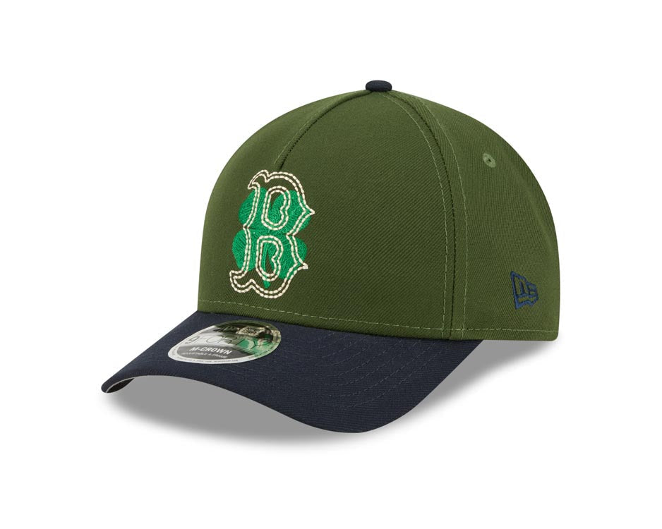 Boston Red Sox New Era MLB 9FORTY 940 M-Crown Adjustable A-Frame Cap Hat Dark Green Crown Navy Blue Visor White/Green Logo