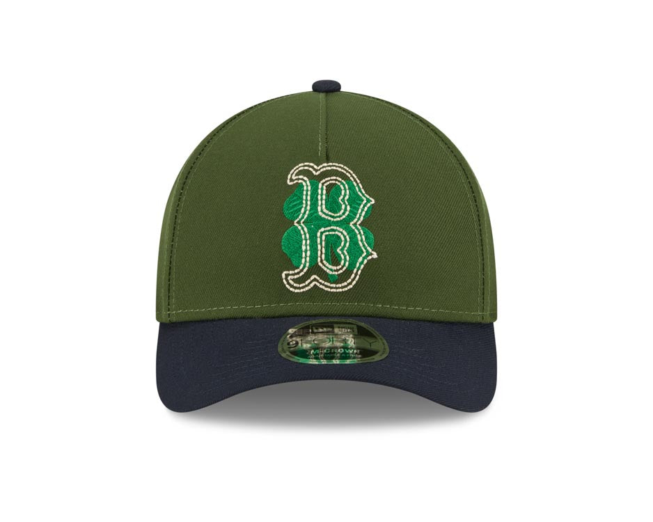 Boston Red Sox New Era MLB 9FORTY 940 M-Crown Adjustable A-Frame Cap Hat Dark Green Crown Navy Blue Visor White/Green Logo