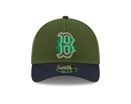 Boston Red Sox New Era MLB 9FORTY 940 M-Crown Adjustable A-Frame Cap Hat Dark Green Crown Navy Blue Visor White/Green Logo