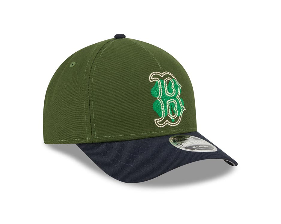 Boston Red Sox New Era MLB 9FORTY 940 M-Crown Adjustable A-Frame Cap Hat Dark Green Crown Navy Blue Visor White/Green Logo