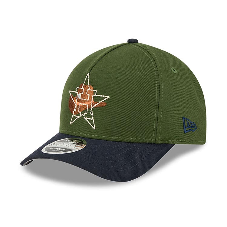 Houston Astros New Era MLB 9FORTY 940 M-Crown Adjustable A-Frame Cap Hat Dark Green Crown Navy Blue Visor White/Orange Logo