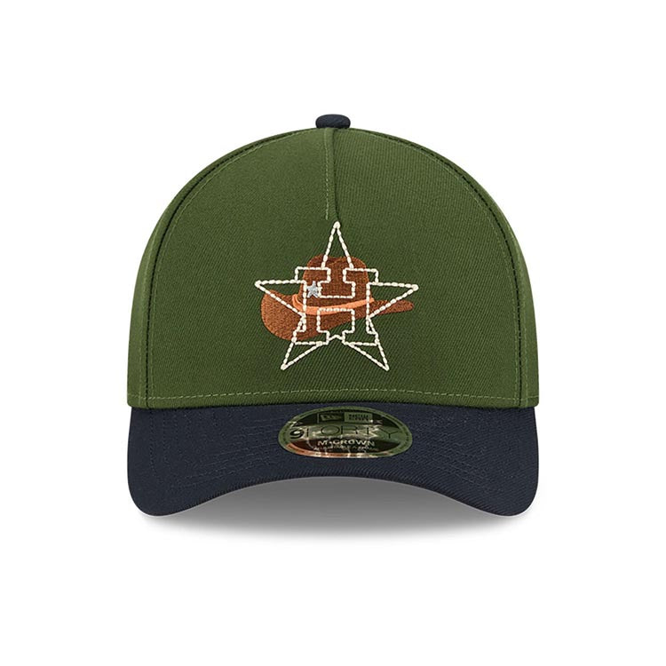 Houston Astros New Era MLB 9FORTY 940 M-Crown Adjustable A-Frame Cap Hat Dark Green Crown Navy Blue Visor White/Orange Logo