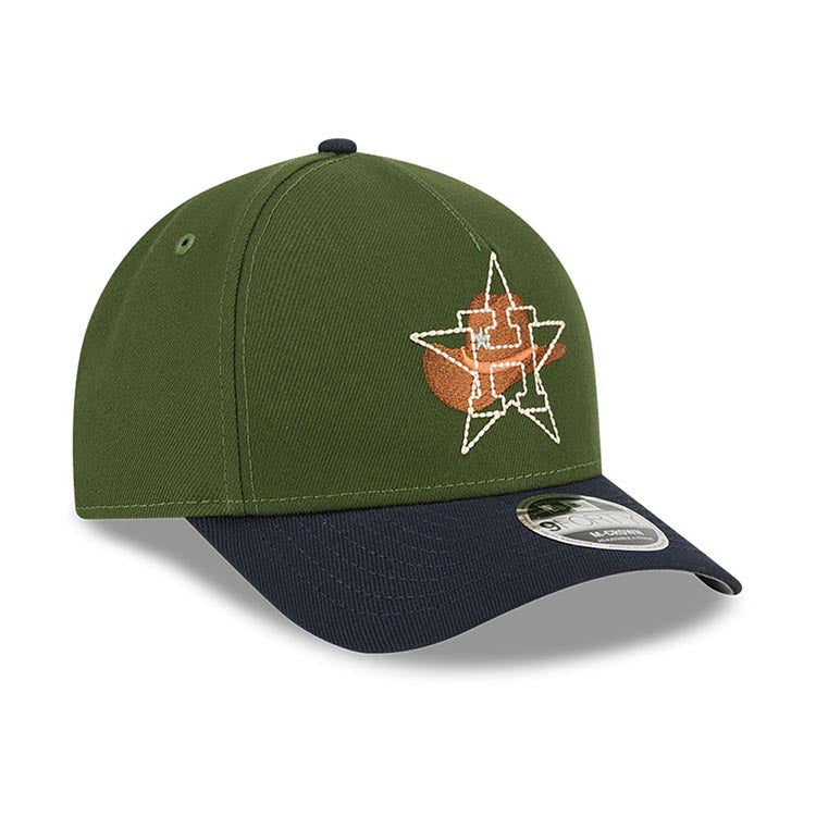 Houston Astros New Era MLB 9FORTY 940 M-Crown Adjustable A-Frame Cap Hat Dark Green Crown Navy Blue Visor White/Orange Logo