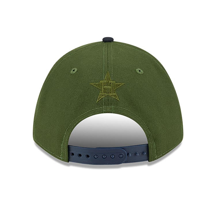 Houston Astros New Era MLB 9FORTY 940 M-Crown Adjustable A-Frame Cap Hat Dark Green Crown Navy Blue Visor White/Orange Logo