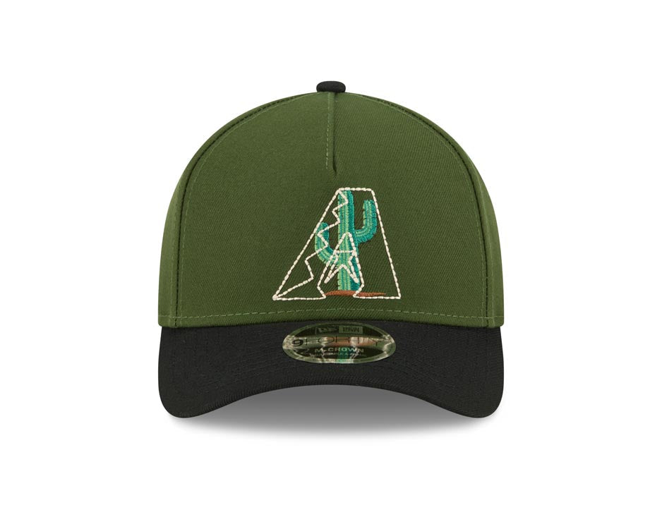 Arizona Diamondbacks New Era MLB 9FORTY 940 M-Crown Adjustable A-Frame Cap Hat Dark Green Crown Black Visor White/Green Cactus Logo