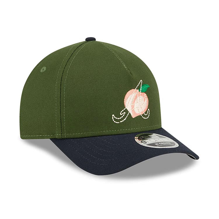 Atlanta Braves New Era MLB 9FORTY 940 M-Crown Adjustable A-Frame Cap Hat Dark Green Crown Navy Blue Visor White/Orange Peach Logo
