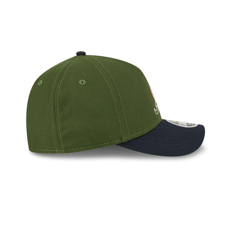 Atlanta Braves New Era MLB 9FORTY 940 M-Crown Adjustable A-Frame Cap Hat Dark Green Crown Navy Blue Visor White/Orange Peach Logo