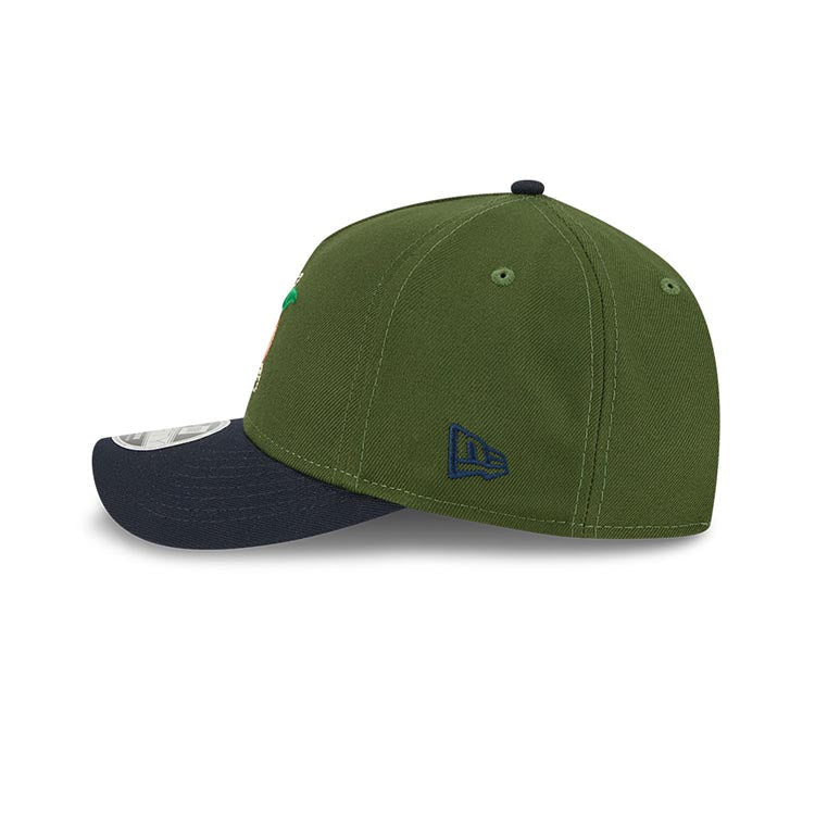 Atlanta Braves New Era MLB 9FORTY 940 M-Crown Adjustable A-Frame Cap Hat Dark Green Crown Navy Blue Visor White/Orange Peach Logo