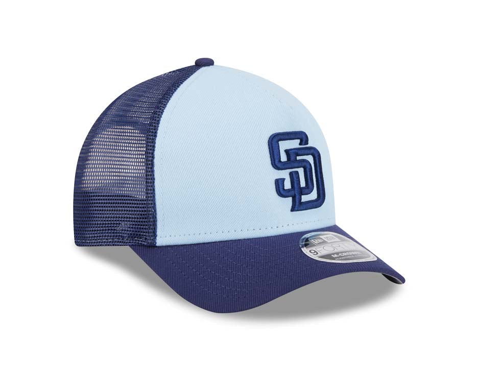 San Diego Padres New Era MLB 9FORTY 940 Adjustable A-Frame Trucker Mesh Cap Hat White/Navy Crown Navy Blue Visor Navy Blue Logo (Color Pack)
