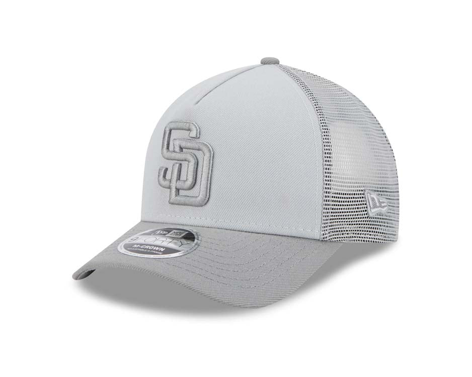 San Diego Padres New Era MLB 9FORTY 940 Adjustable A-Frame Trucker/Mesh Cap Hat Gray Crown Gray Visor Gray Logo (Color Pack)