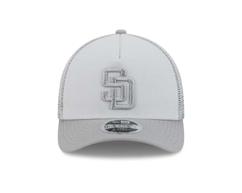 San Diego Padres New Era MLB 9FORTY 940 Adjustable A-Frame Trucker/Mesh Cap Hat Gray Crown Gray Visor Gray Logo (Color Pack)
