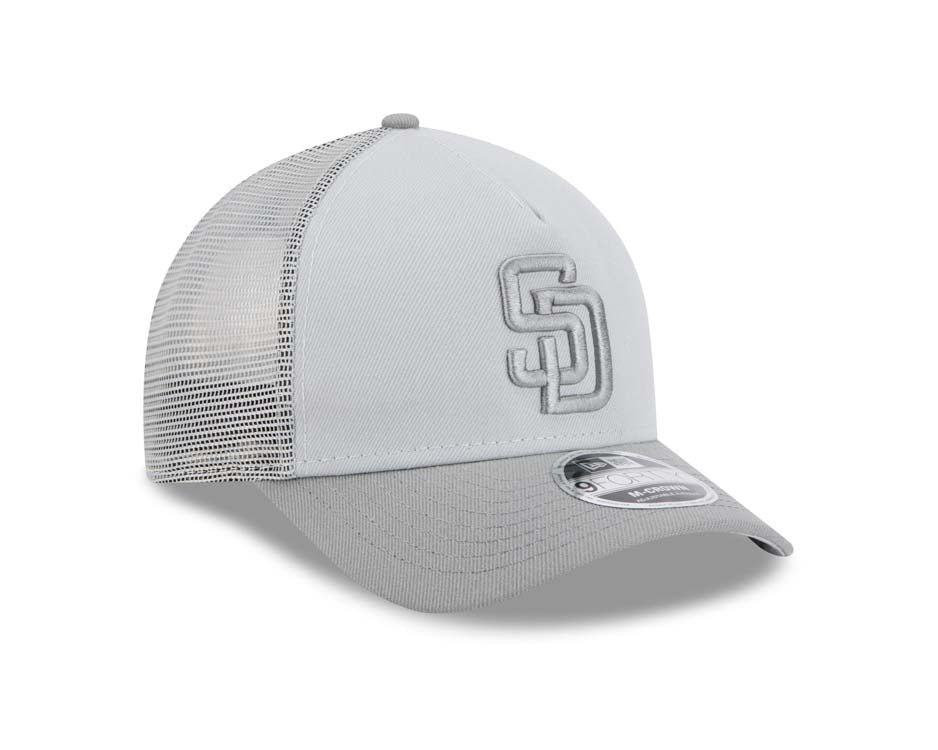 San Diego Padres New Era MLB 9FORTY 940 Adjustable A-Frame Trucker/Mesh Cap Hat Gray Crown Gray Visor Gray Logo (Color Pack)