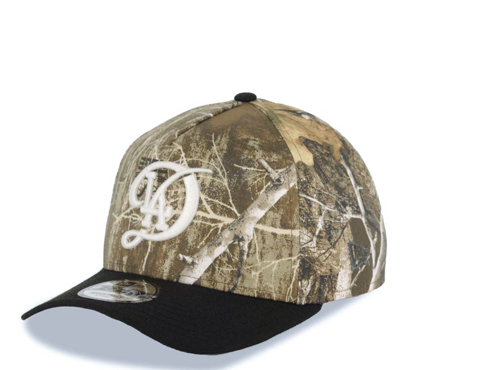 Los Angeles Dodgers New Era MLB 9FORTY 940 Adjustable A-Frame Cap Hat Real Tree Edge Camo Crown Black Visor White Logo 2024 World Series Patch
