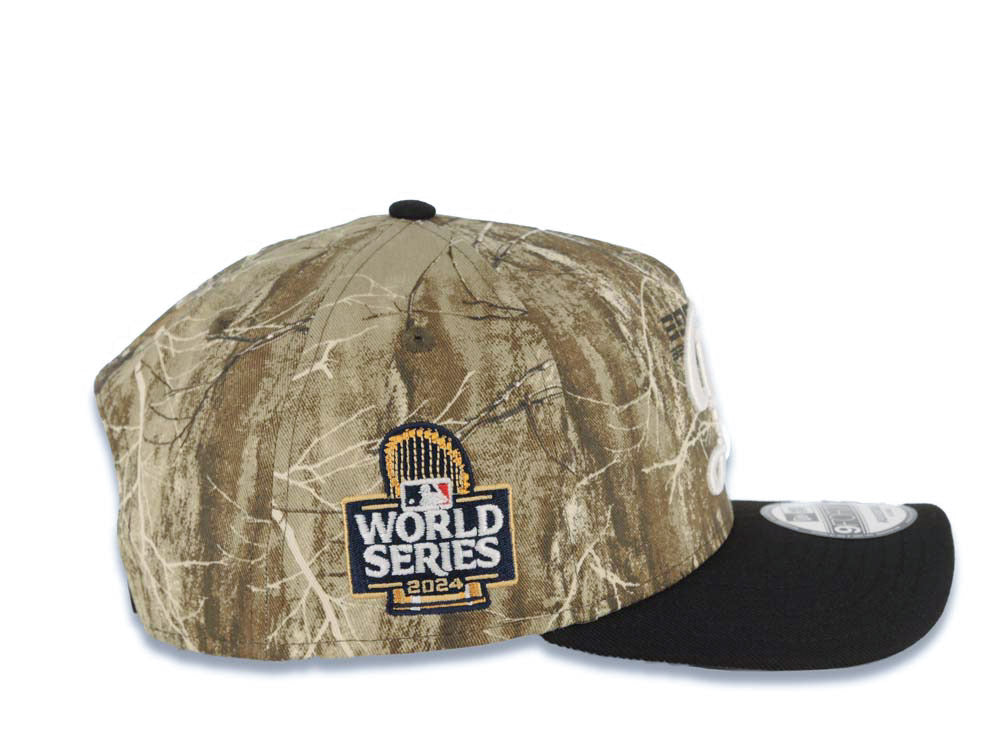 Los Angeles Dodgers New Era MLB 9FORTY 940 Adjustable A-Frame Cap Hat Real Tree Edge Camo Crown Black Visor White Logo 2024 World Series Patch